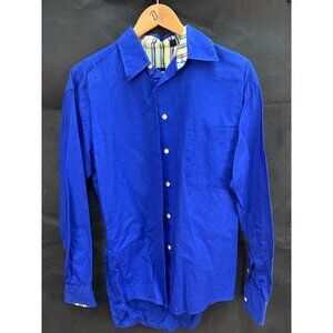 Burberry London Mens Medium Blue Button-Up Shirt With Striped Inner Collar